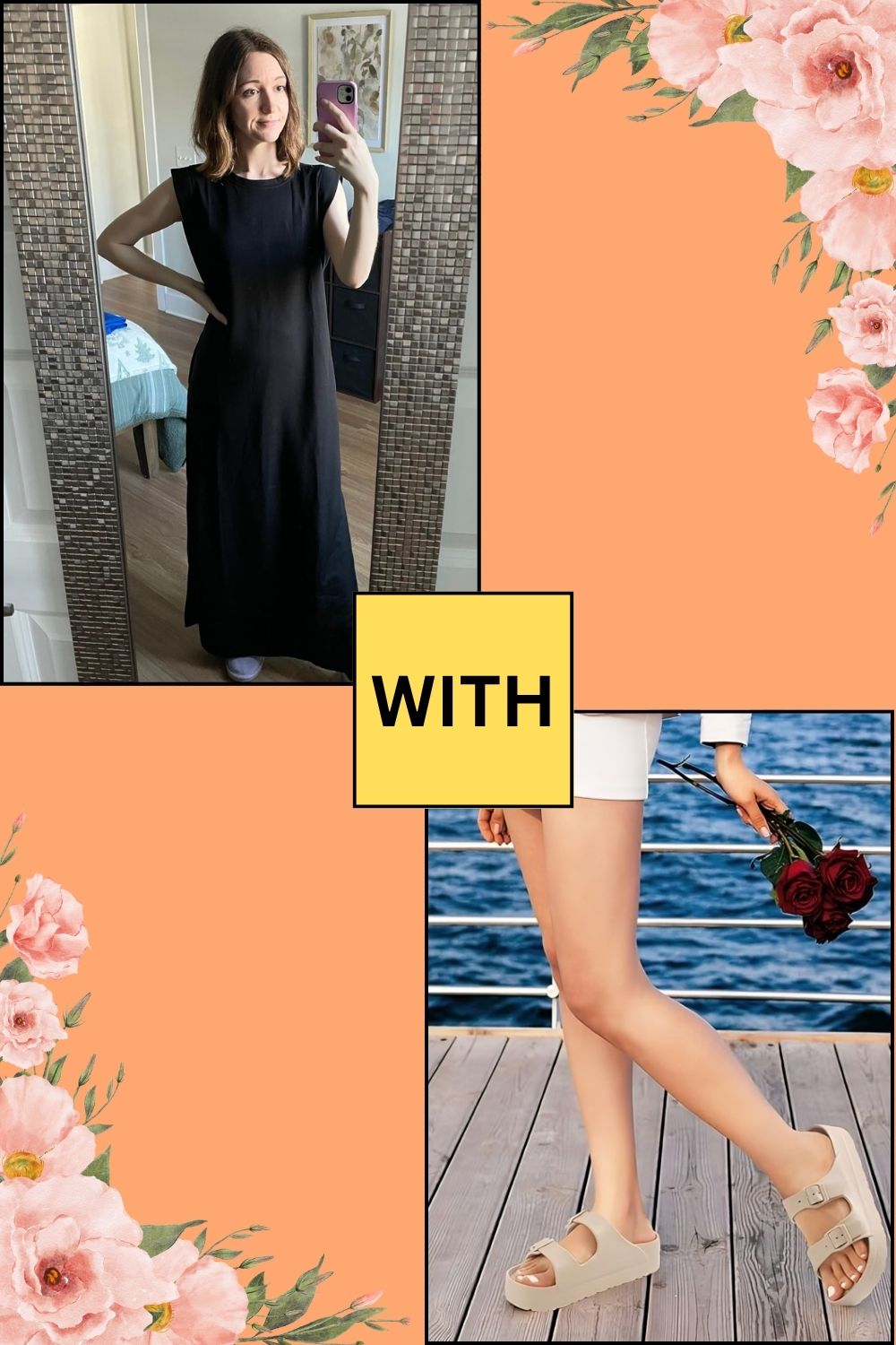 black maxi dress Accessorized with a Platform Sandals