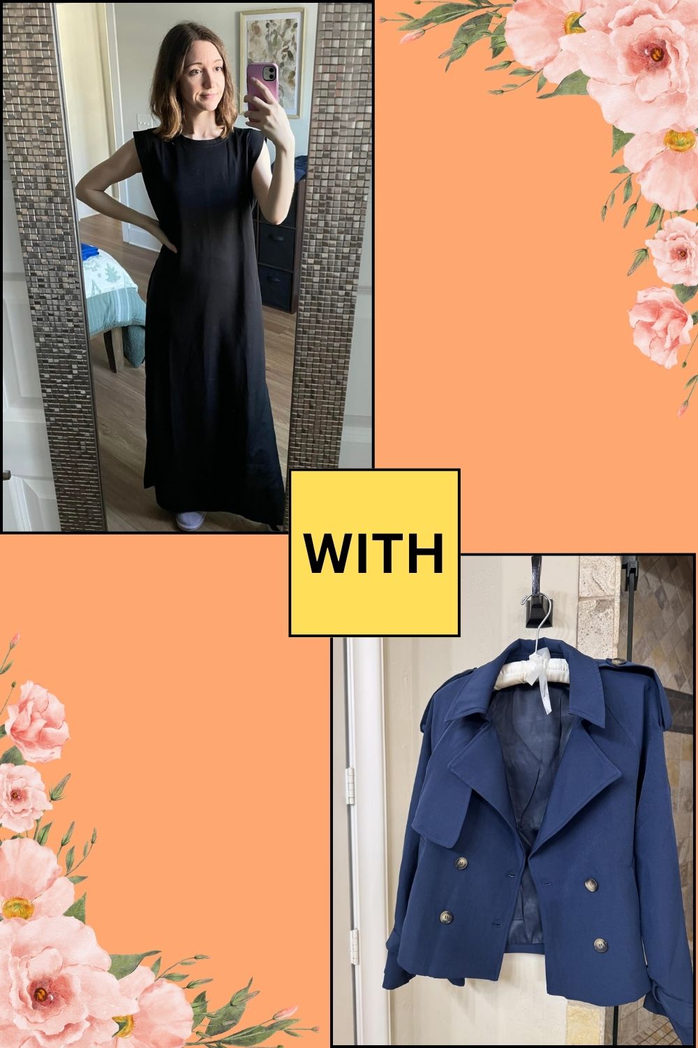 black maxi dress Layered with a Trench Coat