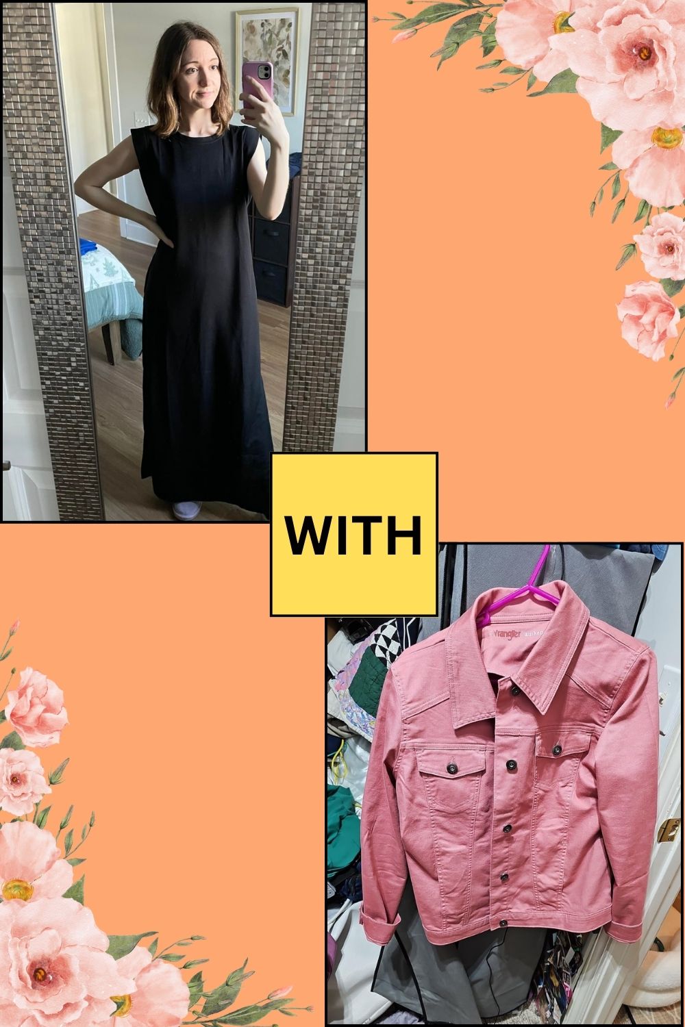 black maxi dress Paired With a Denim Jacket